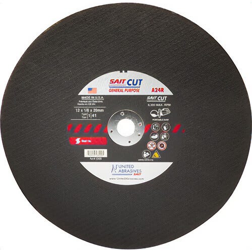 SAIT® 23420 Type 1 Burr Free Portable Saw Cut-Off Wheel, 12 in dia x 1/8 in Thick, 20 mm Center Hole, A24R Grit