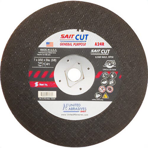 SAIT® 23258 Type 1 Burr Free Portable Saw Cut-Off Wheel, 8 in dia x 3/32 in Thick, 5/8 in Center Hole, A24R Grit