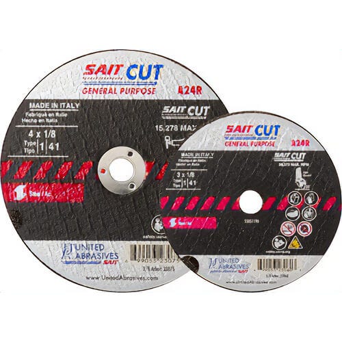 SAIT® 23075 Thin High Speed Cut-Off Wheel, 4 in dia x 1/8 in Thick, 3/8 in Center Hole, A24R Grit, Aluminum Oxide Abrasive