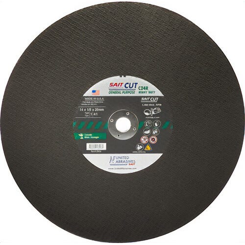 SAIT® 23413 Type 1 Burr Free Portable Saw Cut-Off Wheel, 12 in dia x 1/8 in Thick, 1 in Center Hole, C24R Grit, Silicon Carbide Abrasive