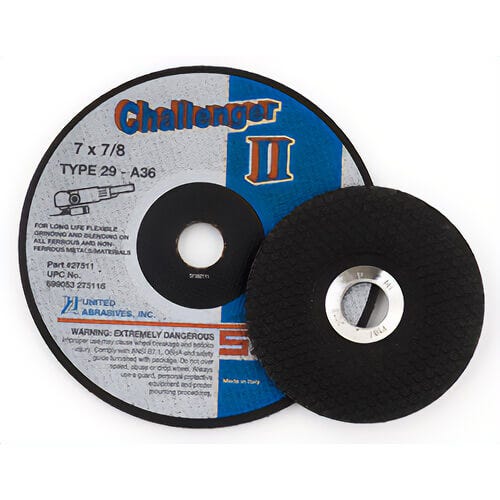 UA® Challenger II™ 27511 Contaminant Free Flexible Grinding Wheel, 7 in dia x 1/8 in Thick, 7/8 in Center Hole, 36 Grit