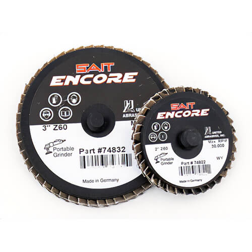 SAIT® Sait-Lok-R™ Encore 74833 Close Mini Coated Abrasive Flap Disc, 3 in dia, 80 Grit, Medium Grade, Zirconia Alumina Abrasive, Type 27 Disc
