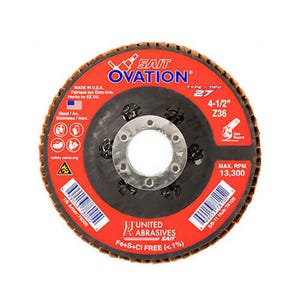 SAIT® 78008 Ovation® High Density Coated Flap Disc, 4-1/2 in dia, 7/8 in, 60/Coarse, Type 27/Flat