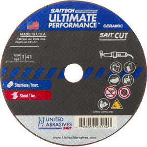 Saitechâ„¢ Ultimate Performanceâ„¢ 23167 High Performance Thin High Speed Cut-Off Wheel, 4 in dia x 1/16 in Thick, 1/4 in Center Hole
