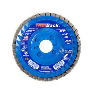 SAIT® 70960 TrimBack Regular Density Trimmable Coated Abrasive Flap Disc, 4-1/2 in dia, 36 grit, Coarse, Type 27 Flat Disc