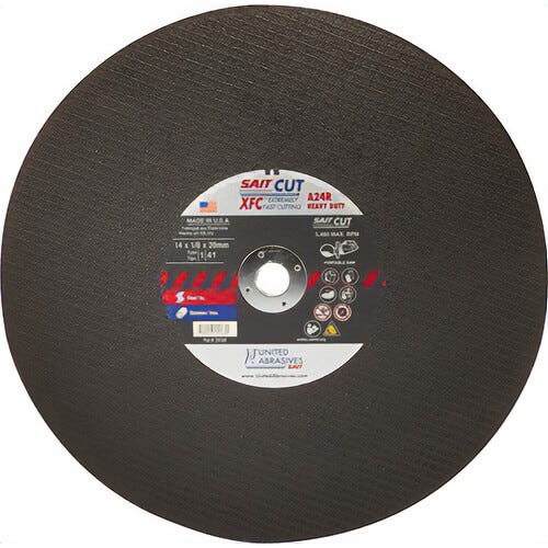 SAIT® XFC™ 24160 Type 1 Portable Cut-Off Wheel, 14 in dia x 1/8 in Thick, 20 mm Center Hole, 24 Grit, Aluminum Oxide Abrasive