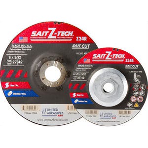 SAIT® 22644 Z-Tech™ High Performance Depressed Center Wheel, 6 in dia x 3/32 in Thick, 7/8 in Hole, 24 Grit, Zirconia Abrasive