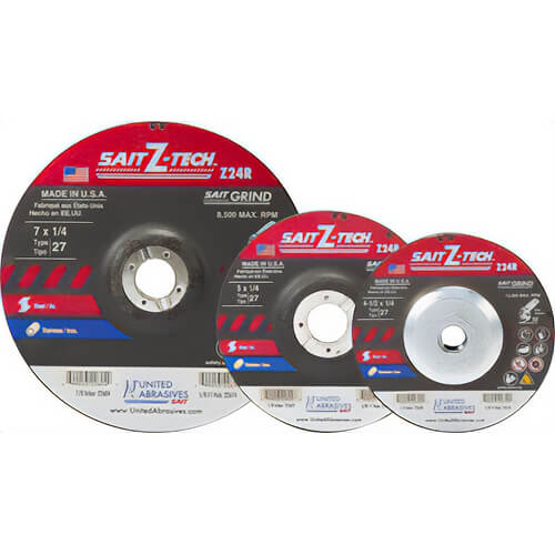 SAIT® Z-Tech™ 22603 High Performance Depressed Center Wheel, 6 in dia x 1/4 in Thick, 7/8 in Center Hole, 24 Grit, Zirconia Abrasive