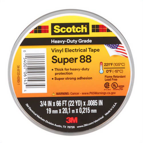 Scotch® 88-3/4X66FT Vinyl Electrical Tape Super 88, 3/4 in x 66 ft, Black