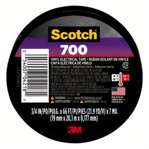 Scotch® CBGNAWUS1596 Flame Retardant Single Coated Electrical Tape, 3/4 in W x 66 ft L, 7 mm Thick, Black