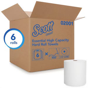 Scott® 02001 Essential™ Paper Towel, 8 in W, 950 ft Length, 1 ply, 1-1/2 in core size, White