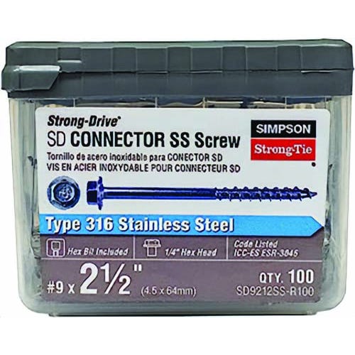 Simpson Strong-Tie® SD9212SS-R100 #9 2-1/2 in SD Connector Screw 316SS, 100 ct
