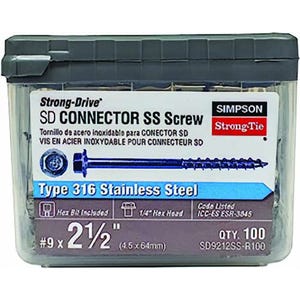 Simpson Strong-Tie® SD9212SS-R100 #9 2-1/2 in SD Connector Screw 316SS, 100 ct