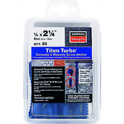 Simpson Strong-Tie® TNT25214H Titen Turbo 1/4 x 2-1/4 Hex, 100 pc