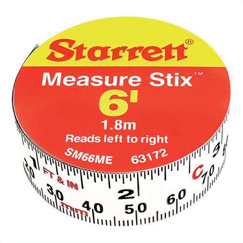 Starrett® SM66ME 1-Sided Measure Stix, 6 ft L x 3/4 in W Blade, Carbon Steel, Imperial/Metric, 1/16ths