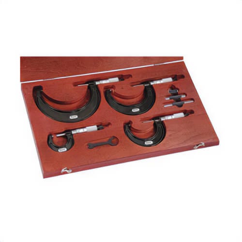 Starrett® ST436.1BXRLZ S436.1 Outside Micrometer Set, 4 pc, 0 to 4 in Range 0.0001 in Graduations, Carbide Tip