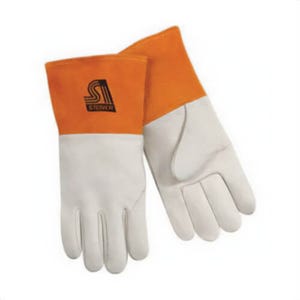 Steiner® 0217-L MIG Welding Gloves, L, Premium Grain Cowhide Leather/Kevlar® Stitching, Tan, Unlined, Gauntlet Cuff