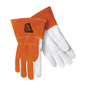 Steiner® 0232-2X Premium Grade MIG Welding Gloves, 2XL, Grain/Split Leather, Rust/Tan, Cotton, Gauntlet Cuff
