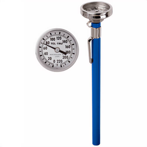 Tel-Tru® 12100584EFEGFAA Dial Thermometer, Back Connected, -40°/70°C, Recal Nut, 5 in L Stem, 1 in Dial Size