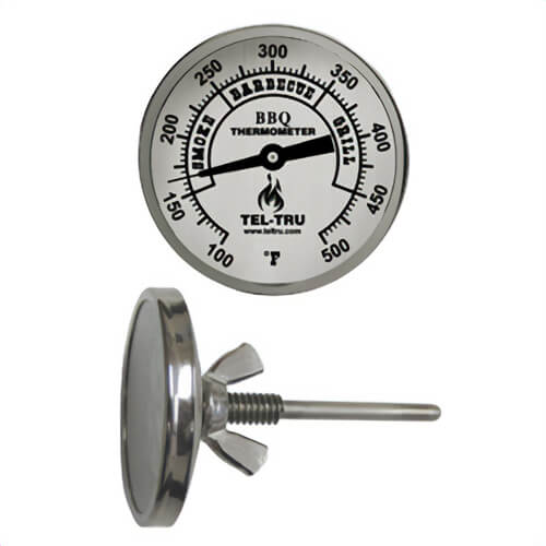 Tel-Tru® 221M02FBABFAHAA Dial Thermometer, Back Connected, 100°/500°F, 1/4 in - 20, 2.5 in L Stem, 2 in Dial Size