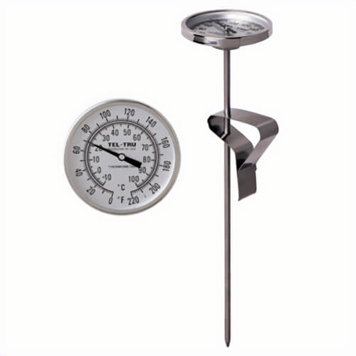 Tel-Tru® 2310BE65AFFADAA Dial Thermometer, Back Connected, 150°/750°F, Recal Nut, 3.5 in L Stem, 2 in Dial Size