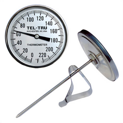 Tel-Tru® 24101864AFFADAA Dial Thermometer, Back Connected, 50°/500°F, Recal Nut, 18 in L Stem, 3 in Dial Size
