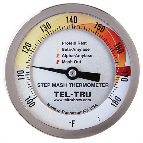 Tel-Tru® 341E30GQAALEAAA Dial Thermometer, Back Connected, 100°/180°F, Plain, 30 in L Stem, 3 in Dial Size