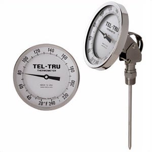 Tel-Tru® 42102467AKLAAAA Dial Thermometer, Adjustable Angle Connected, 0°/250°F, 1/2 in NPT, 24 in L Stem, 5 in Dial Size