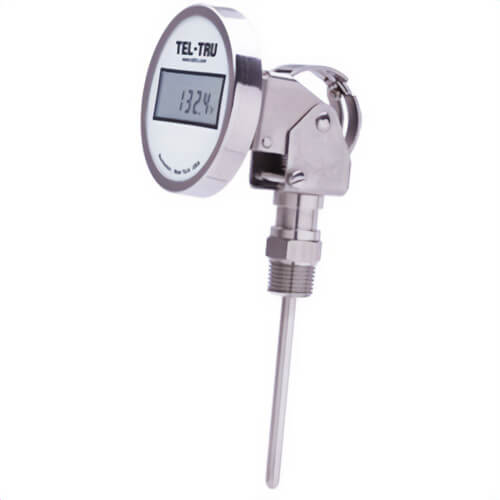 Tel-Tru® ND3AXDV11W1-P12156 Digital Thermometer, Adjustable Angle Connected, -67°/302°F, 1/2 in NPT, 15 in L Stem, 3 in Dial Size