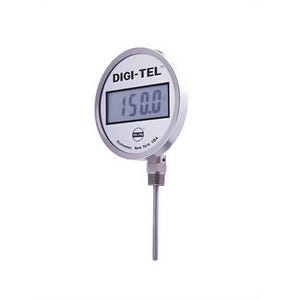 Tel-Tru® ND5DB09111-P22046 Digital Thermometer, Bottom Connected, -75°/750°F, 1/2 in NPT, 4 in L Stem, 5 in Dial Size