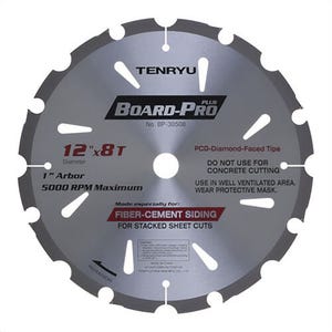 Tenryu BP-30508 Pro-Cut Diamond Blade, for Cement Board, 12 in dia, 8T, 1 in Arbor, 5,000 rpm Maximum