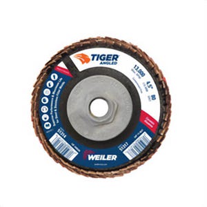 Weiler® 51317 Tiger® Coated Abrasive Flap Disc, 4-1/2 in dia, 80 Grit, Medium Grade, Ceramic Alumina Abrasiv