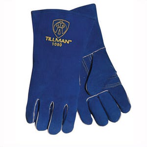Tillman™ 1080 1080B Premium Grade Stick Welding Gloves, L, Side Split Cowhide Leather, Blue, Cotton/Foam/Kevlar®, 14 in L