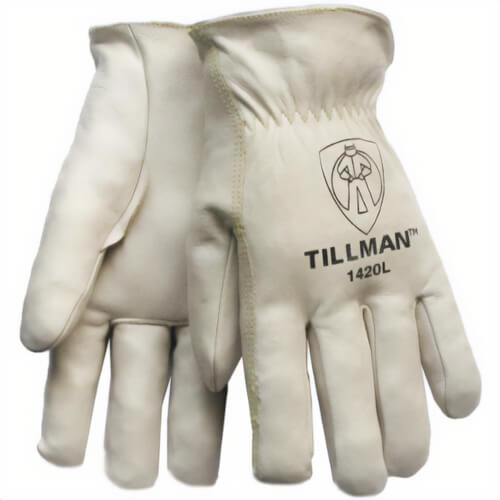Tillman™ 1420L Premium Grade General Purpose Gloves, Drivers, L, Grain Cowhide Leather, Pearl, Rolled Cuff, Unlined Lining