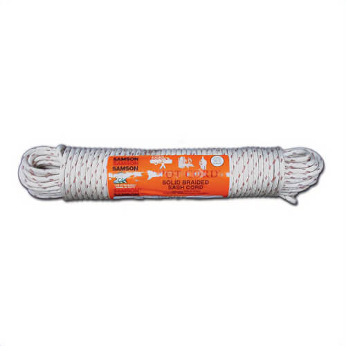 T.W. Evans Cordage 001-080-05 Samson Spot Braided Cord, #8 dia x 100 ft L, White, Nylon, 160 lb Load