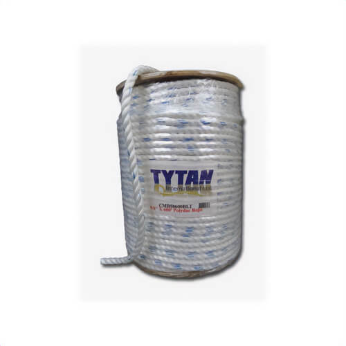 Tytan CMB34600 3-Strand Twisted Rope, 3/4 in dia x 600 ft L, White with Blue Tracer, Copolymer Fiber Core, 1400 lb Load