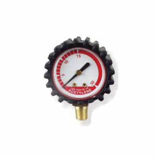 Uniweld® G15D Acetylene Gauge with Rubber Boot, Steel, Red, Powder Coated, 10 to 180°F