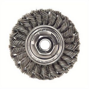 Weiler® 13113 Wheel Brush with Nut, 4 in dia Brush, 1/2 in W Face, 0.014 in dia Standard/Twist Knot Filament/Wire