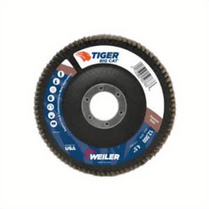 Weiler® 50763 Big Cat® High Density Premium Coated Abrasive Flap Disc, 4-1/2 in dia Disc, 40 Grit, Coarse Grade