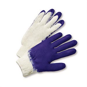 PIP® 39-C122/L Regular Grade Gloves, Coated, Full Finger/Seamless Style, L, Latex Palm, Cotton/Polyester, Blue/Natural