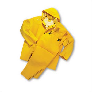 PIP® 4035FR/XL Boss® 3 pc Rain Suit, XL, Yellow, Polyester/PVC, 50 in Waist, 29-1/2 in L Inseam, Detachable Drawstring Hood