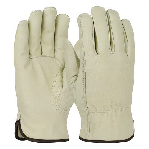 PIP® 994KP/L Unisex General Purpose Gloves, Drivers/Work, Gunn Cut/Keystone Thumb Style, L, Grain Pigskin Leather Palm, Grain Pigskin Leather, Natural