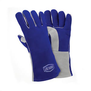 PIP® 9051/XL Premium Grade Welding Gloves, XL, Split Cowhide Leather, Blue, Cotton/Foam Lining, Gauntlet Cuff, 14 in L