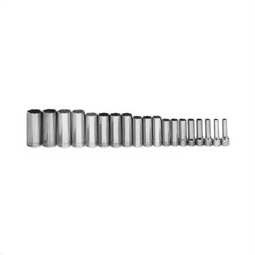 Williams® Socket Set, Supertorque®, Metric, 19 pc, 6 Points, Included Socket Size: 6 mm, 3/8 in Drive, Clip Rail, Polished Chrome
