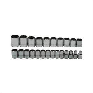 Williams® Socket Set, Supertorque®, Metric, 24 pc, 12 Points, Included Socket Size: 10 mm, 1/2 in Drive, Clip Rail, Polished Chrome