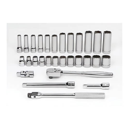 Williams® Socket and Drive Tool Set, Supertorque®, Metric, 3/8 in Drive, 6, 12 Points, Flexible, 29 pc, Yes Sockets Included, Chrome Vanadium Steel