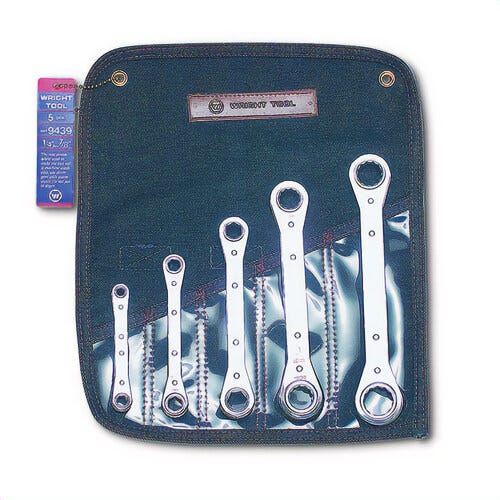 Wright® 9439 Ratcheting Box End Wrench Set, 5 pc, 1/4 x 5/16 to 3/4 x 7/8 in, Polished Chrome