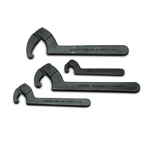 Wright® 9629 Adjustable Hook Spanner Wrench Set, 4 pc, 3/4 to 6-1/4 in, Black Oxide